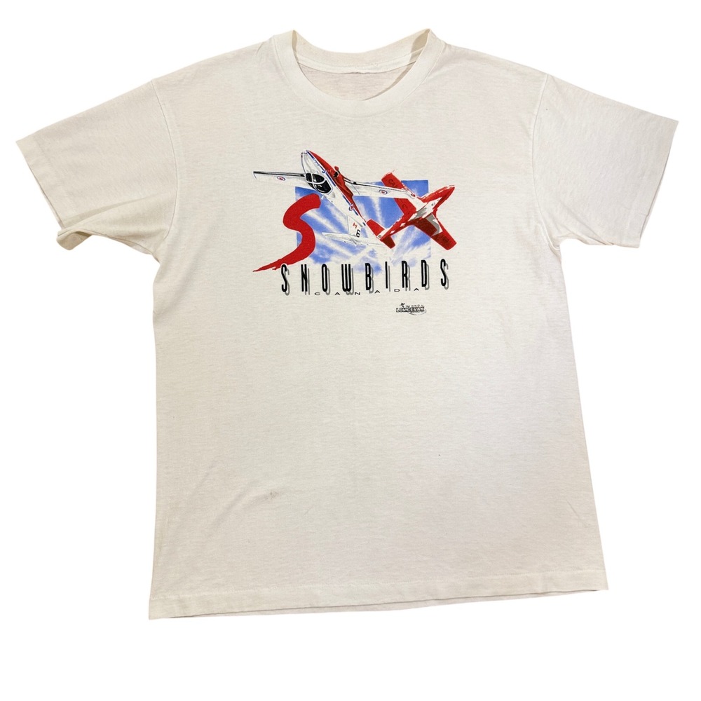 Vtg 1990s Snowbirds Canada Airshow White Graphic T-Shirt Mens M Single Stitch